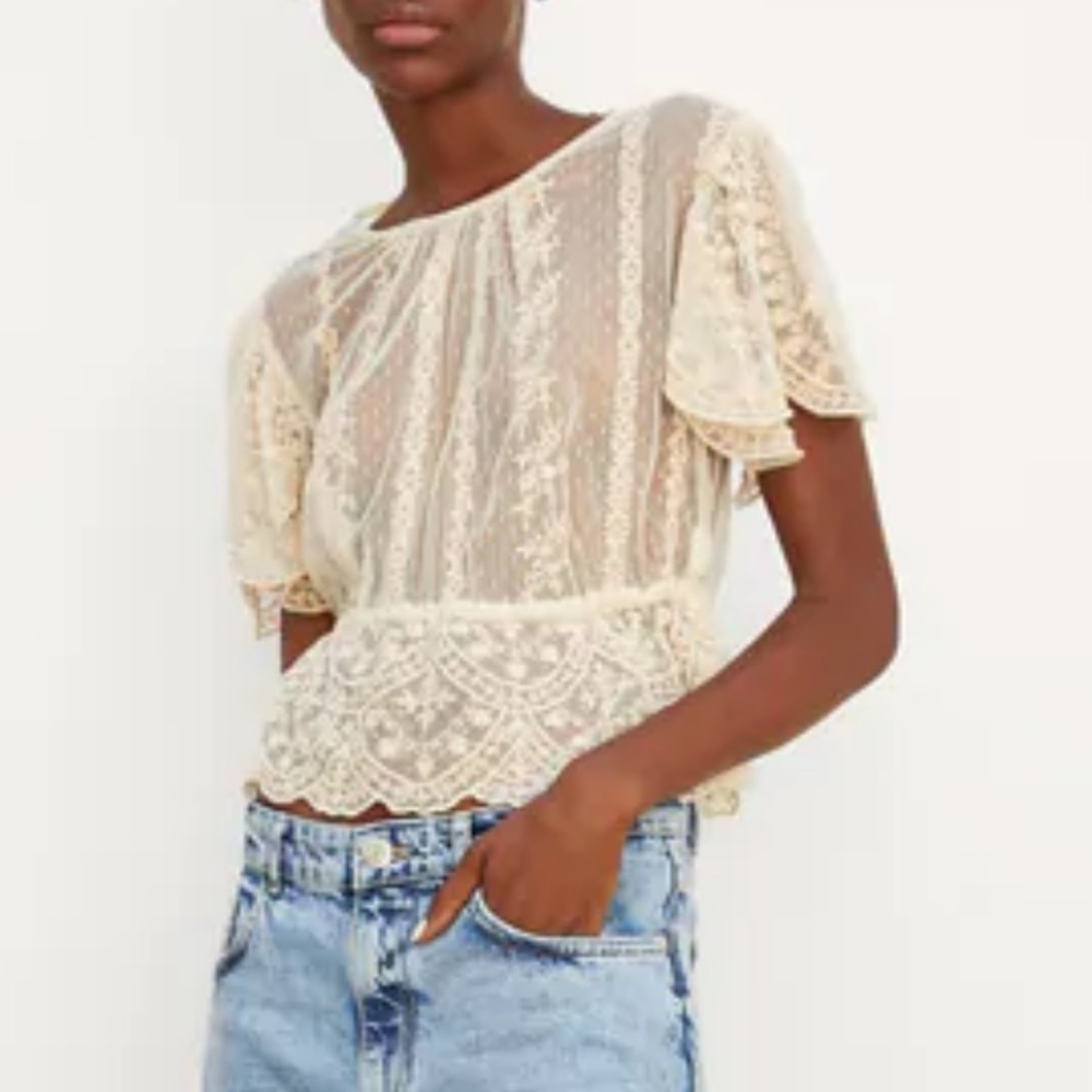 EMBROIDERED TULLE TOP